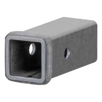 Raw steel trailer hitch receiver tube with square opening and smooth welds, designed for durability in towing applications.