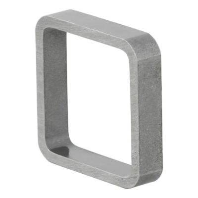 Raw steel trailer hitch receiver reinforcement collar, showcasing a square, weld-on design for added durability and stability.