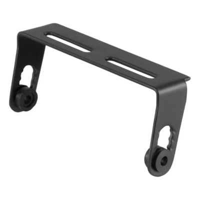 Trailer brake controller mounting bracket with slots and screw holes, black metal, compact design for easy installation.
