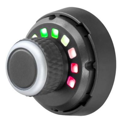 Black CURT 51170 electric trailer brake controller with LED indicators on a sleek dial.