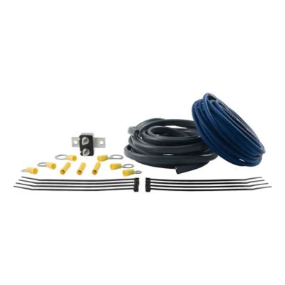 Electric trailer brake controller wiring kit, featuring cables, connectors, and hardware for efficient brake system installation.