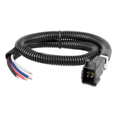 Universal electric trailer brake controller wiring harness with multi-color wires and a black connector.