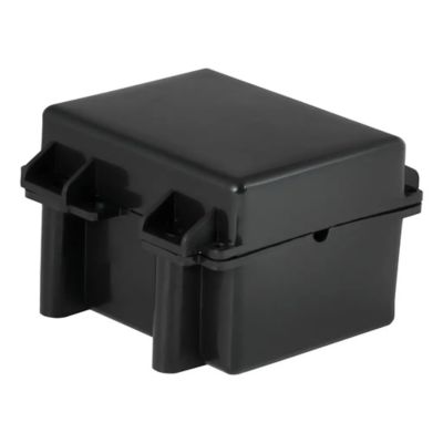Watertight trailer breakaway battery case, black, showcasing durable and compact design for reliable trailer safety.