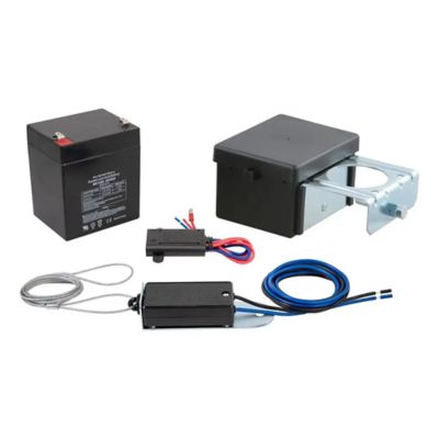 Trailer breakaway switch kit with battery and charger components, including cables and housing, by CURT Soft-Trac 2.