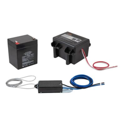 Trailer breakaway switch kit with battery, wiring, and components for safety and reliability in towing applications.