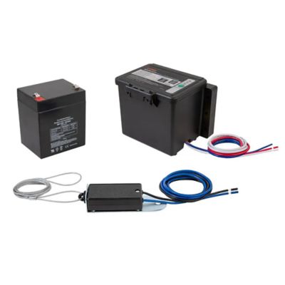 Trailer breakaway switch kit with battery, featuring top load design, push-to-test functionality, and integrated wiring.