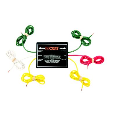 Trailer light converter with red, green, white, and yellow wires for RV dinghy towing setup.