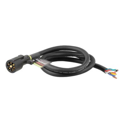 7-pin RV blade trailer wiring harness with blunt-cut wires for easy installation, showcasing durable black casing.