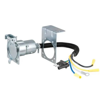 Trailer wiring adapter with 4-way flat to 7-way RV blade connector, featuring durable construction and mounting bracket.