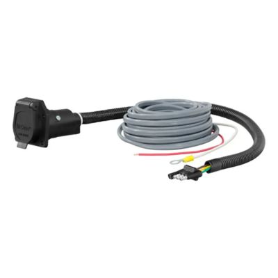 Trailer adapter with coiled gray cable, black connector housing, and additional brake controller wiring components.