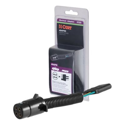 CURT 57225 4-pin round to 4-way trailer wiring adapter in packaging, showing connectors and electrical adapter design.