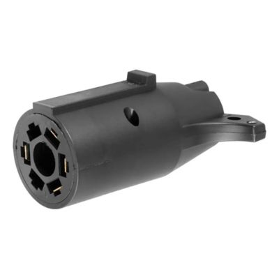 Black CURT 7-Way RV Blade to 4-Way Flat Trailer Wiring Adapter, vehicle-side connector for trailer compatibility.