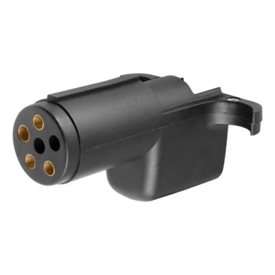 CURT Electrical Adapter with round connectors and durable black casing for secure trailer towing connections.