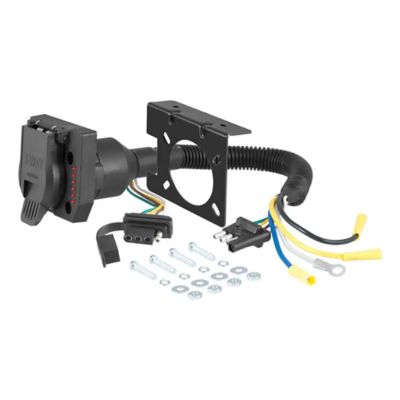 Dual-output trailer wiring adapter and tester, showing connectors, mounting bracket, and included hardware on white background.
