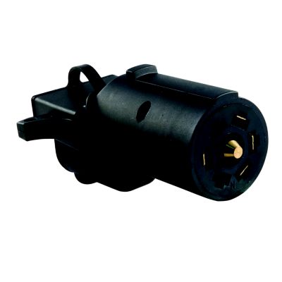 Black CURT 57724 RV blade-to-flat trailer wiring adapter featuring backup alarm.