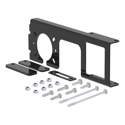 Trailer wiring connector mounting bracket with hardware, featuring multiple mounting holes and slots for versatile installation.