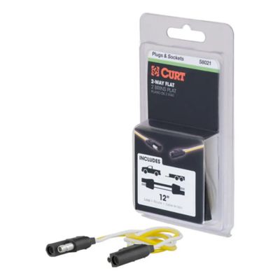 Package of CURT 58021 2-pin flat wiring harness with yellow and white wires, designed for easy vehicle connections.