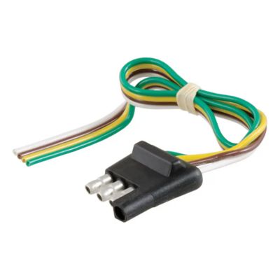 Four-conductor trailer wiring harness with black plastic connector and four colorful wires coiled together.