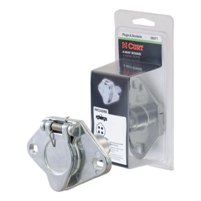 CURT 4-Pin Round Trailer Wiring Harness Socket, shown with packaging and plug illustration.