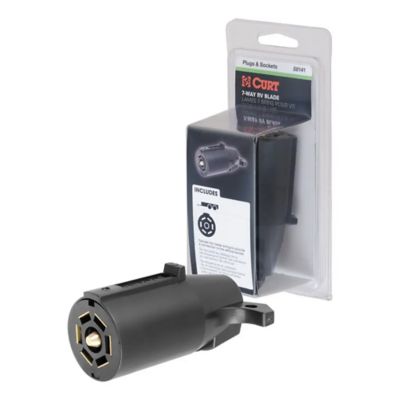 Trailer-side 7-pin RV blade wiring harness connector with packaging, ideal for trailer electrical systems.