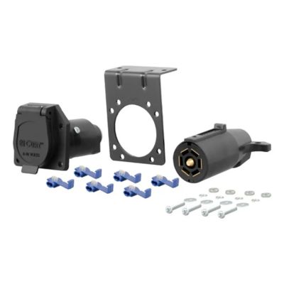 7-pin RV blade wiring harness connectors, including vehicle-side and trailer-side components with mounting hardware.
