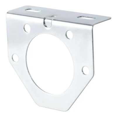 Steel mounting bracket for vehicle-side trailer wiring, featuring holes for secure attachment of a 7-way round connector.
