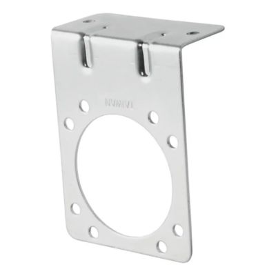 Metal vehicle-side trailer wiring harness bracket, compatible with 7-way RV blade, featuring a sturdy design and multiple holes.