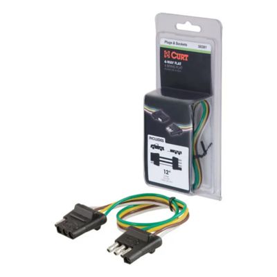 Vehicle and trailer 4-pin flat wiring harness with colored wires, packaged for easy use, by CURT 58381.