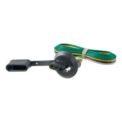 Vehicle-side 4-pin flat trailer wiring harness with multicolored wires and black plastic connectors.