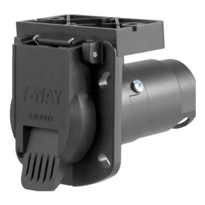 7-pin RV blade trailer wiring harness connector in durable black casing for vehicle-side installation.