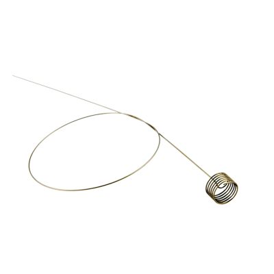 Trailer hitch fish wire tool for installing bolts, featuring a coiled head and long wire for easy bolt guiding.