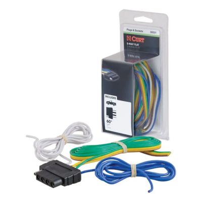 5-pin flat trailer wiring harness set with colorful wires and packaging. Ideal for connecting vehicle and trailer lights.