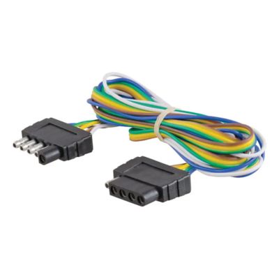 5-pin flat wiring harness with multicolored wires, including vehicle-side and trailer-side connectors.