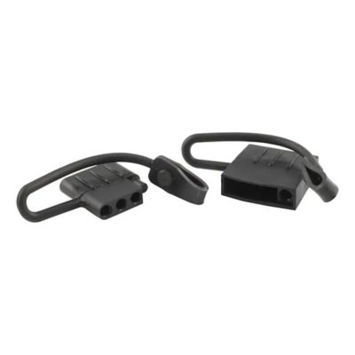 Black 4-pin flat wiring harness dust covers for vehicle and trailer, featuring a durable rubber design, 2-pack set.