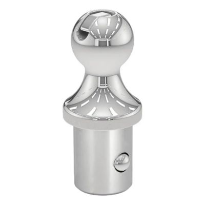 Shiny gooseneck ball with reflective design, compatible with select Ram trucks, suitable for 3,000 lbs towing capacity.
