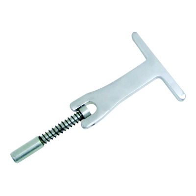 Silver T-handle for gooseneck hitch with spring-loaded mechanism, compatible with CURT 6152 folding ball system.