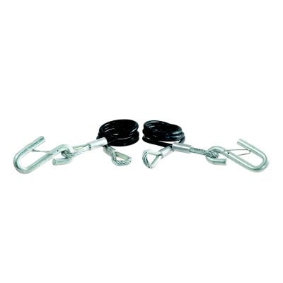 Trailer safety cables with vinyl coating and snap hooks, designed for 5,000 lbs break strength, shown in a two-pack.
