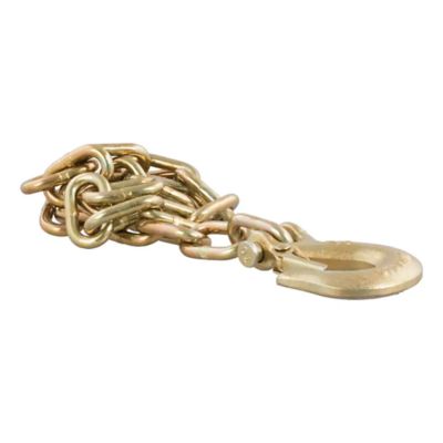 Trailer safety chain with clevis snap hook, robust metal links, ideal for securing trailers, high break strength.