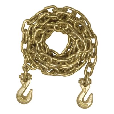 Heavy-duty transport binder chain with clevis hooks for load tie-down on trailers and flatbeds, showcasing durability.