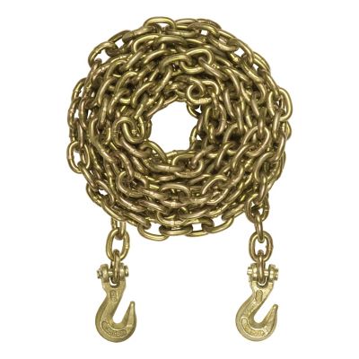 Transport binder chain with clevis hooks for load tie-down on trailers and flatbeds, showcasing its durable metal links.