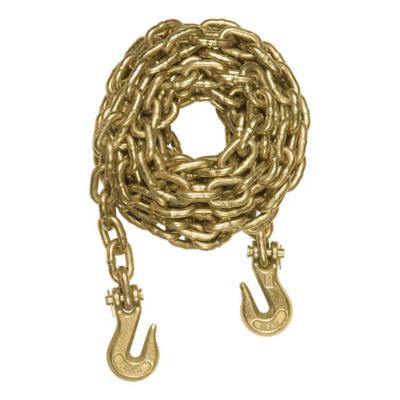 Transport binder chain with clevis hooks, suitable for load tie-down on trailers and flatbeds, showcasing durability.
