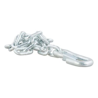 Trailer safety chain with snap hook, 5,000 lbs break strength, durable metal design for secure towing connections.
