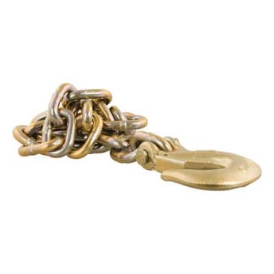 Heavy-duty trailer safety chain with clevis snap hook and durable metal links, ideal for high-strength towing needs.