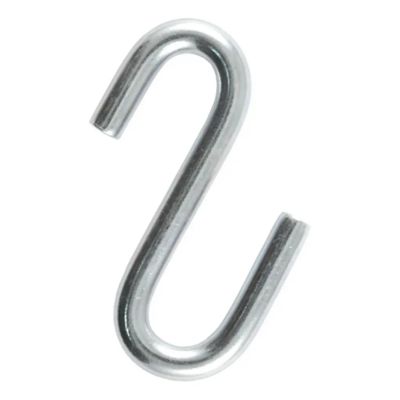 Sturdy silver S-hook for trailer safety chains, featuring a durable metal construction. Ideal for secure towing use.