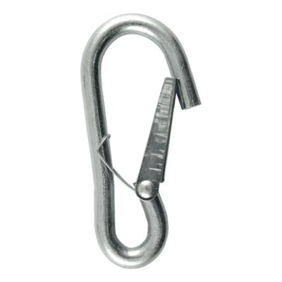 Snap hook trailer safety chain carabiner clip for secure tow connections, silver finish, CURT 81266, 2,000 lbs capacity.