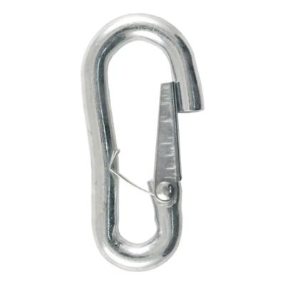 Snap hook carabiner clip for trailer safety chains, strong and durable, with secure latch mechanism.