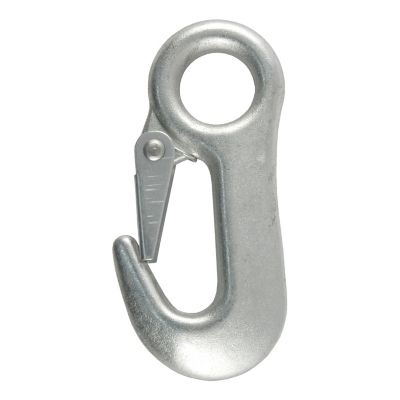 Snap hook carabiner clip for trailer safety chain, featuring a heavy-duty design and durable metallic finish.