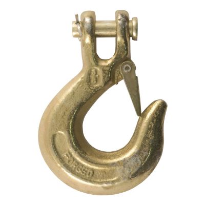Forged steel clevis slip hook with safety latch, ideal for heavy-duty applications, featuring durable construction.