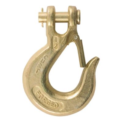 Forged steel clevis slip hook with safety latch, featuring durable design for secure connections in heavy-duty applications.