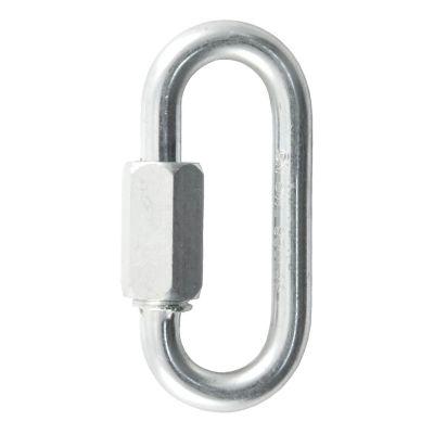 Threaded carabiner clip for trailer safety chains, durable silver design, strong break strength.